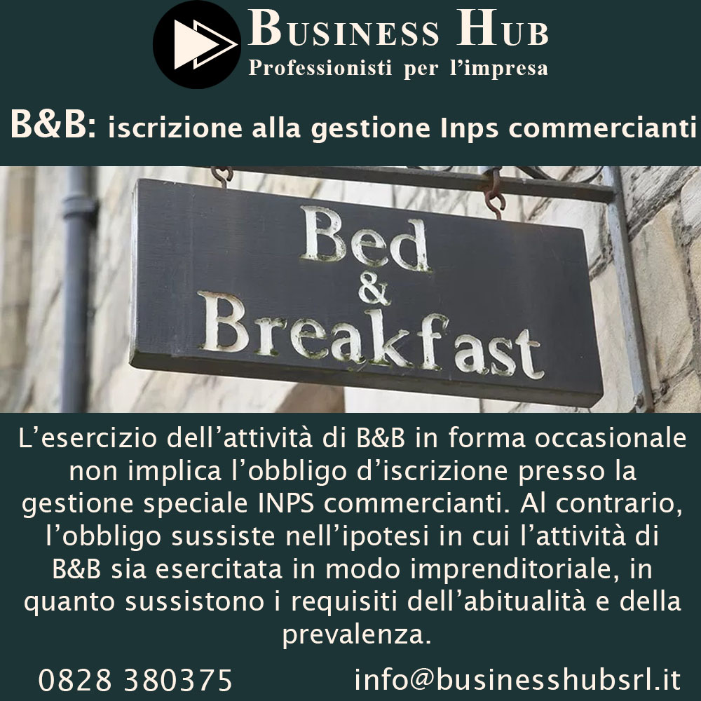 B&B: iscrizione alla gestione Inps commercianti