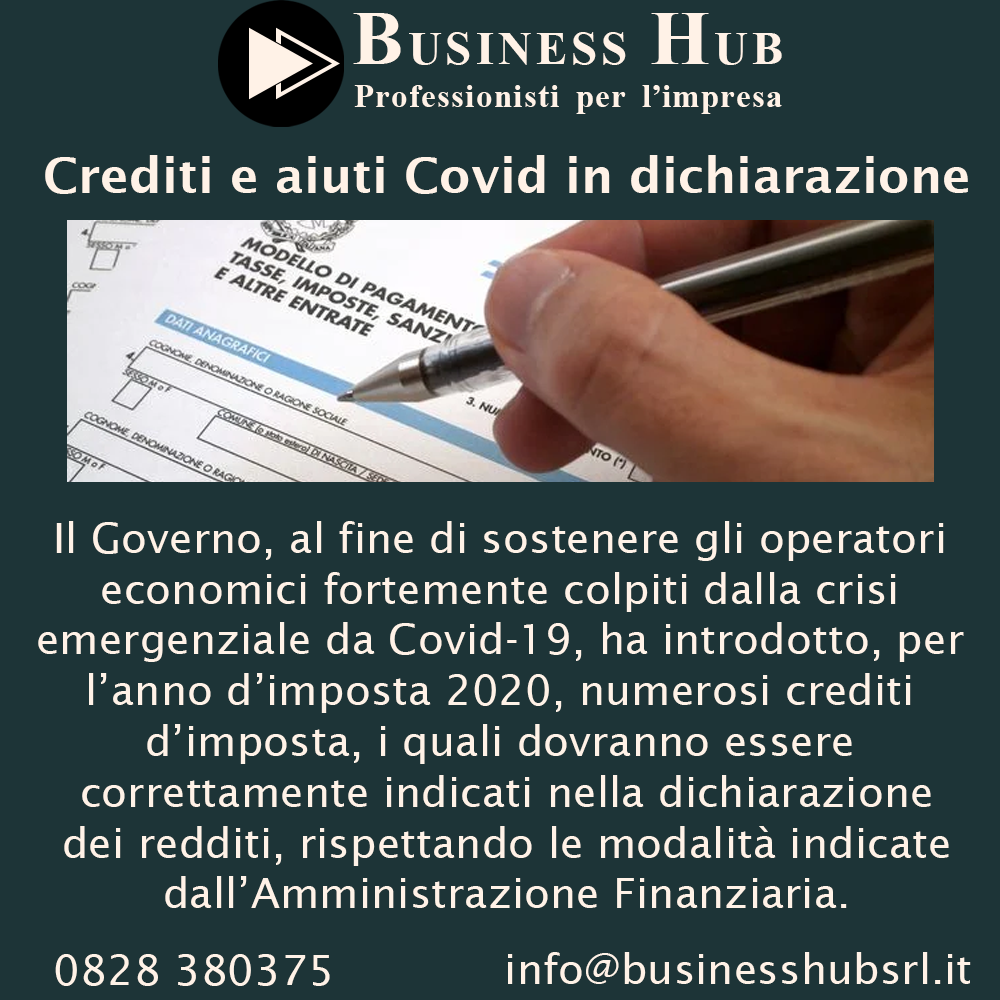 Crediti e aiuti Covid in dichiarazione