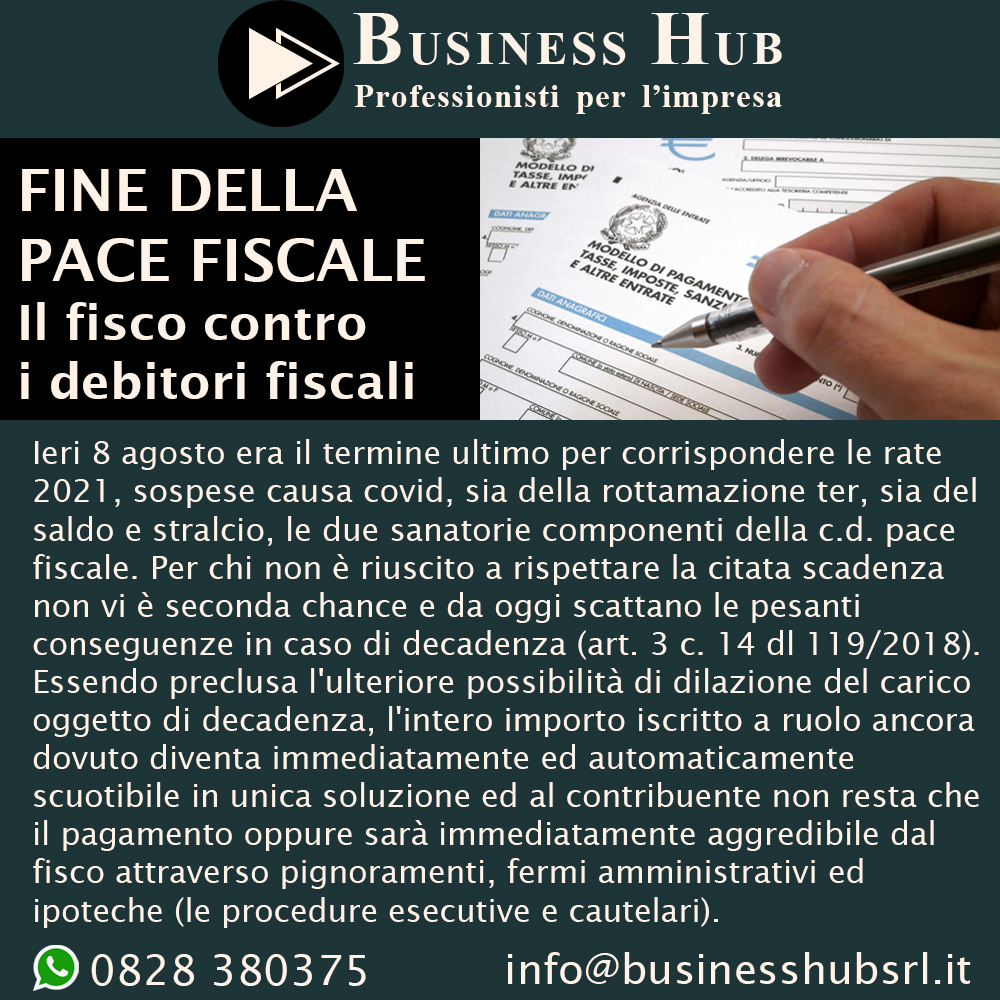 FINE DELLA PACE FISCALE - Il fisco contro i debitori fiscali