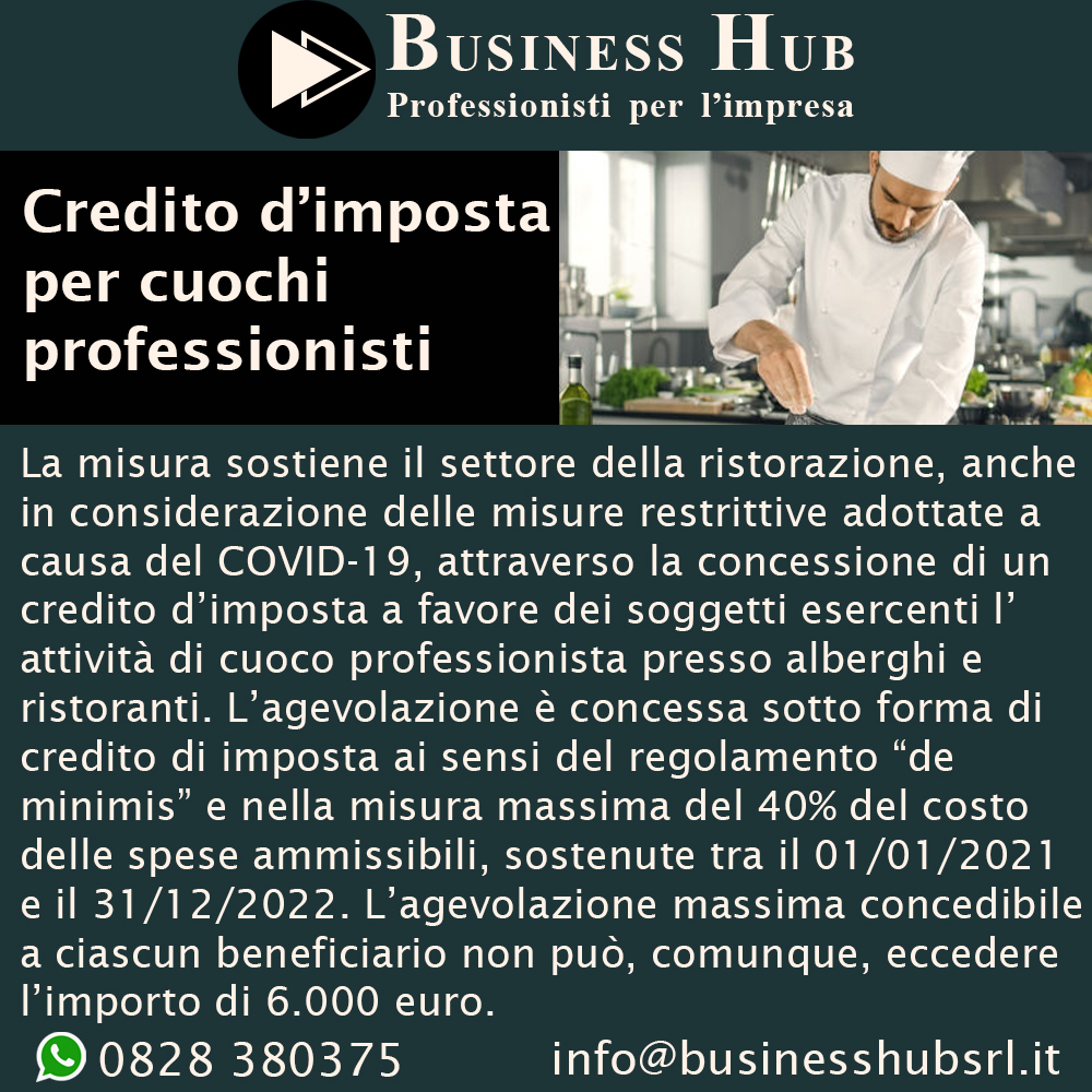 Credito d’imposta per cuochi professionisti