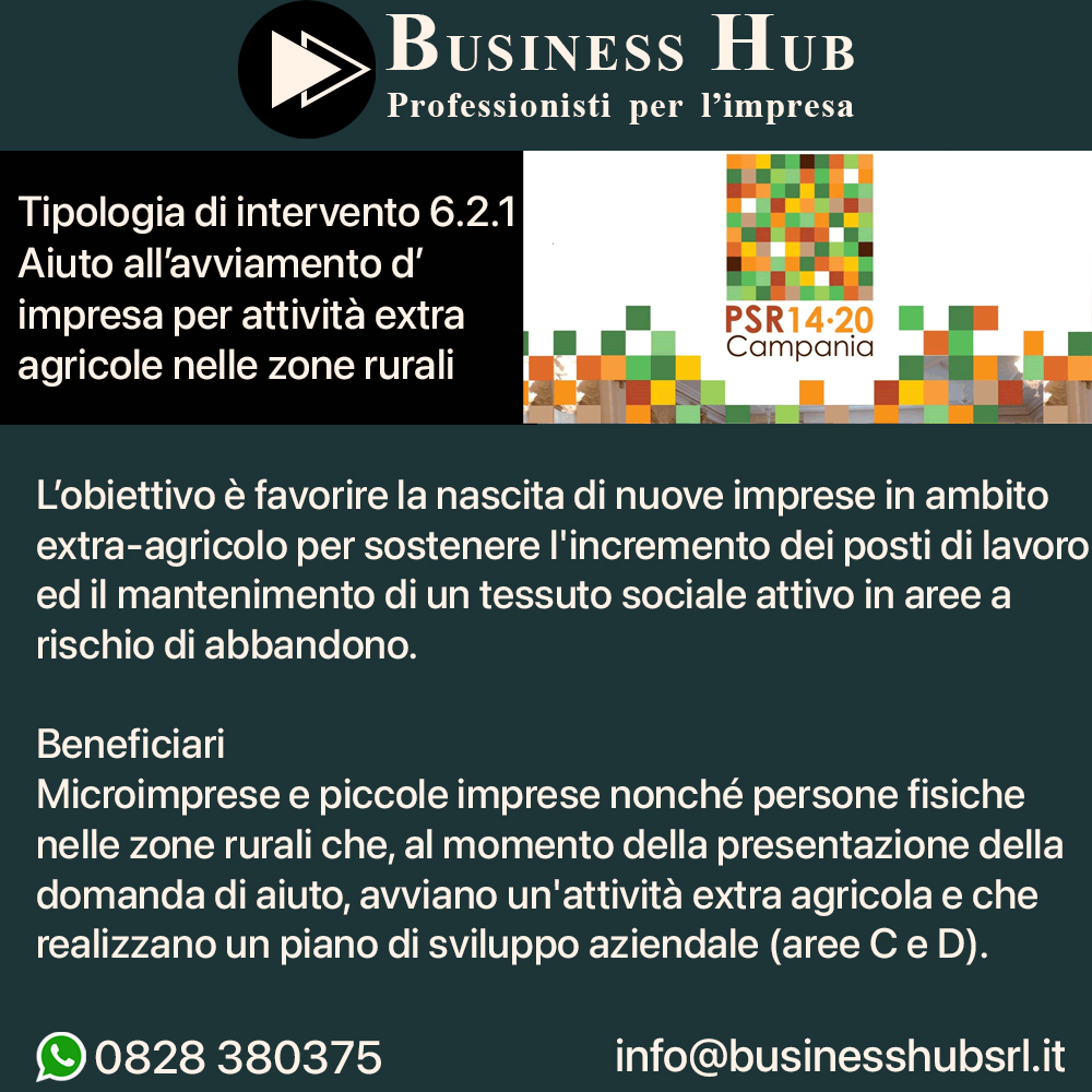 6.2.1 - Aiuto all'avviamento d'impresa per attività extra agricole in zone rurali